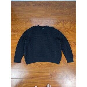 H&M Black Textured Knit Crewneck Sweater Ribbed Stripe Pattern Boxy Size XL